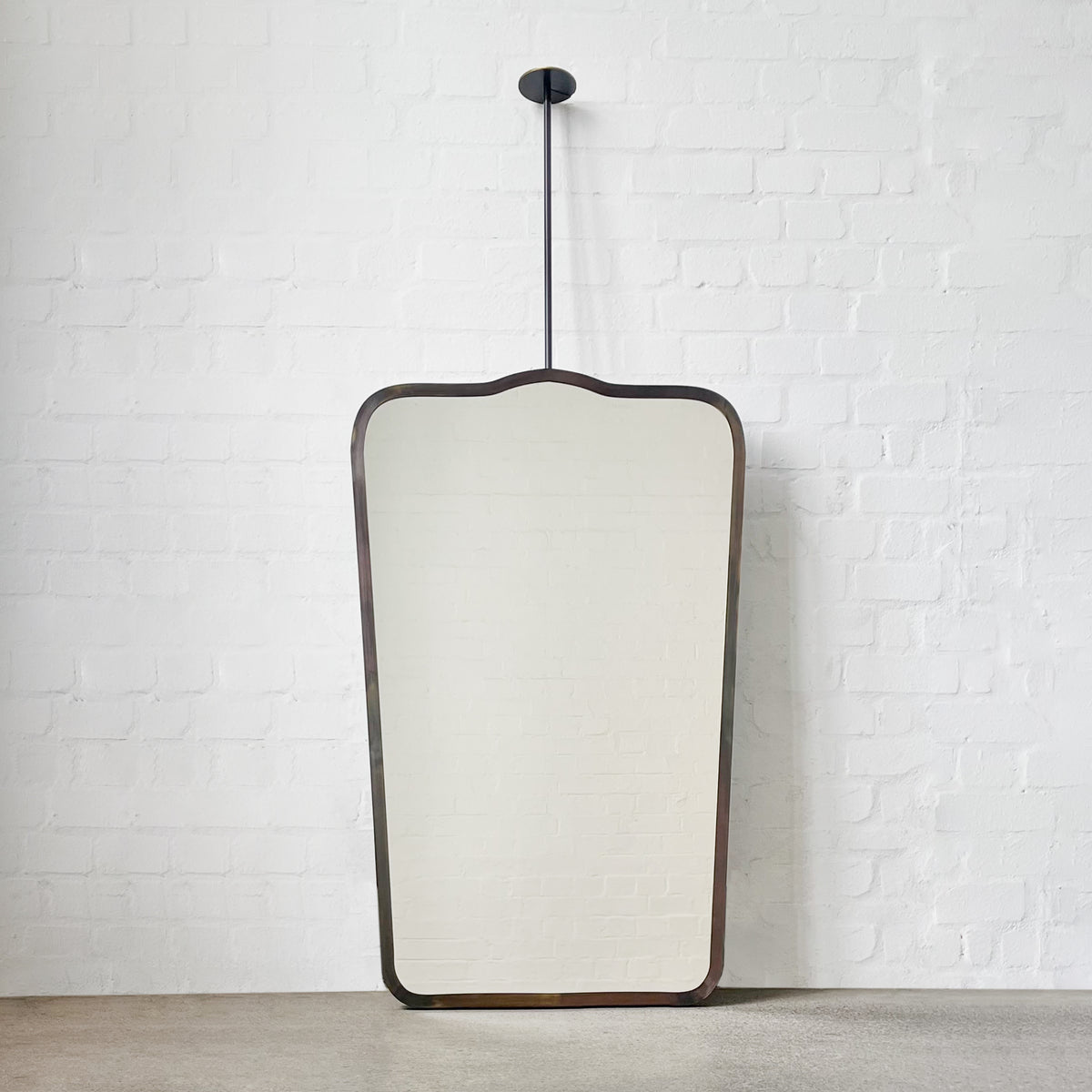 Mid Century Inspired Ceiling Suspended Mirror with Bronze Patina Frame