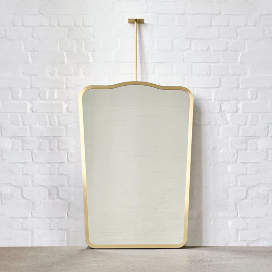 Mid-century Inspired Ceiling Suspended Mirror with Brass Frame - Vintage N.4