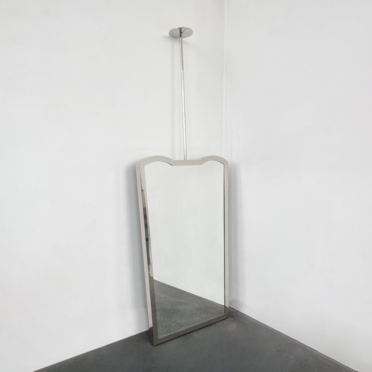 Mid-century style Ceiling Suspended Mirror with Nickel Plated Full Frame - Vintage N.1
