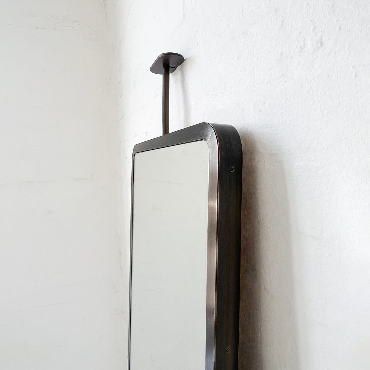 Decorative Ceiling-Suspended Quadris Rectangular Mirror with Bronze Patina Brass Frame