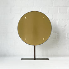 Contemporary Illuminated Orbis™ Countertop Round Mirror with Bronze Patina Frame