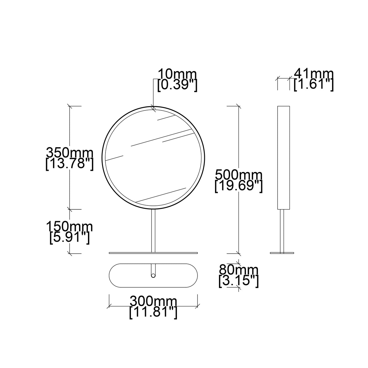 Contemporary Illuminated Orbis™ Countertop Round Mirror with Bronze Patina Frame