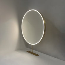 Set of Two Orbis™ Modern Countertop Round Illuminated Bathroom Mirrors with Brass Frame