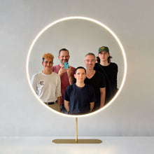 Set of Two Orbis™ Modern Countertop Round Illuminated Bathroom Mirrors with Brass Frame