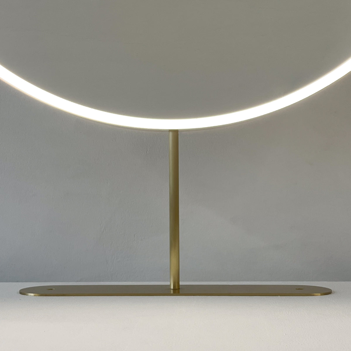 Set of Two Orbis™ Modern Countertop Round Illuminated Bathroom Mirrors with Brass Frame