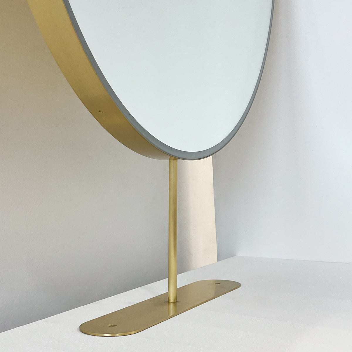 Set of Two Orbis™ Modern Countertop Round Illuminated Bathroom Mirrors with Brass Frame