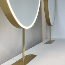 Set of Two Orbis™ Modern Countertop Round Illuminated Bathroom Mirrors with Brass Frame