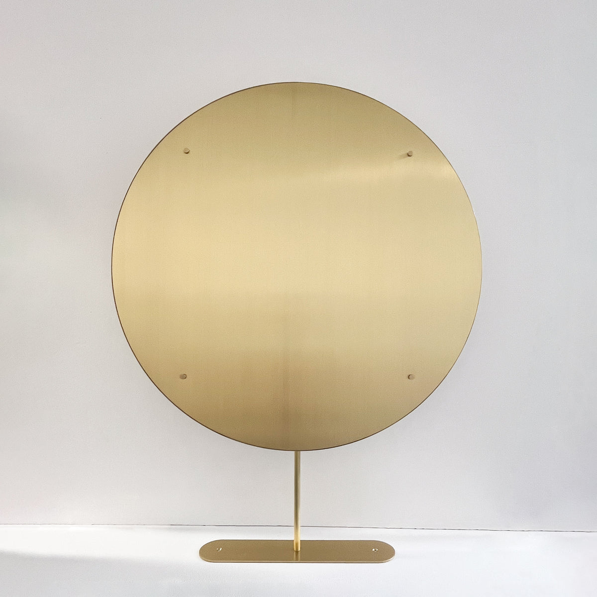 Set of Two Orbis™ Modern Countertop Round Illuminated Bathroom Mirrors with Brass Frame