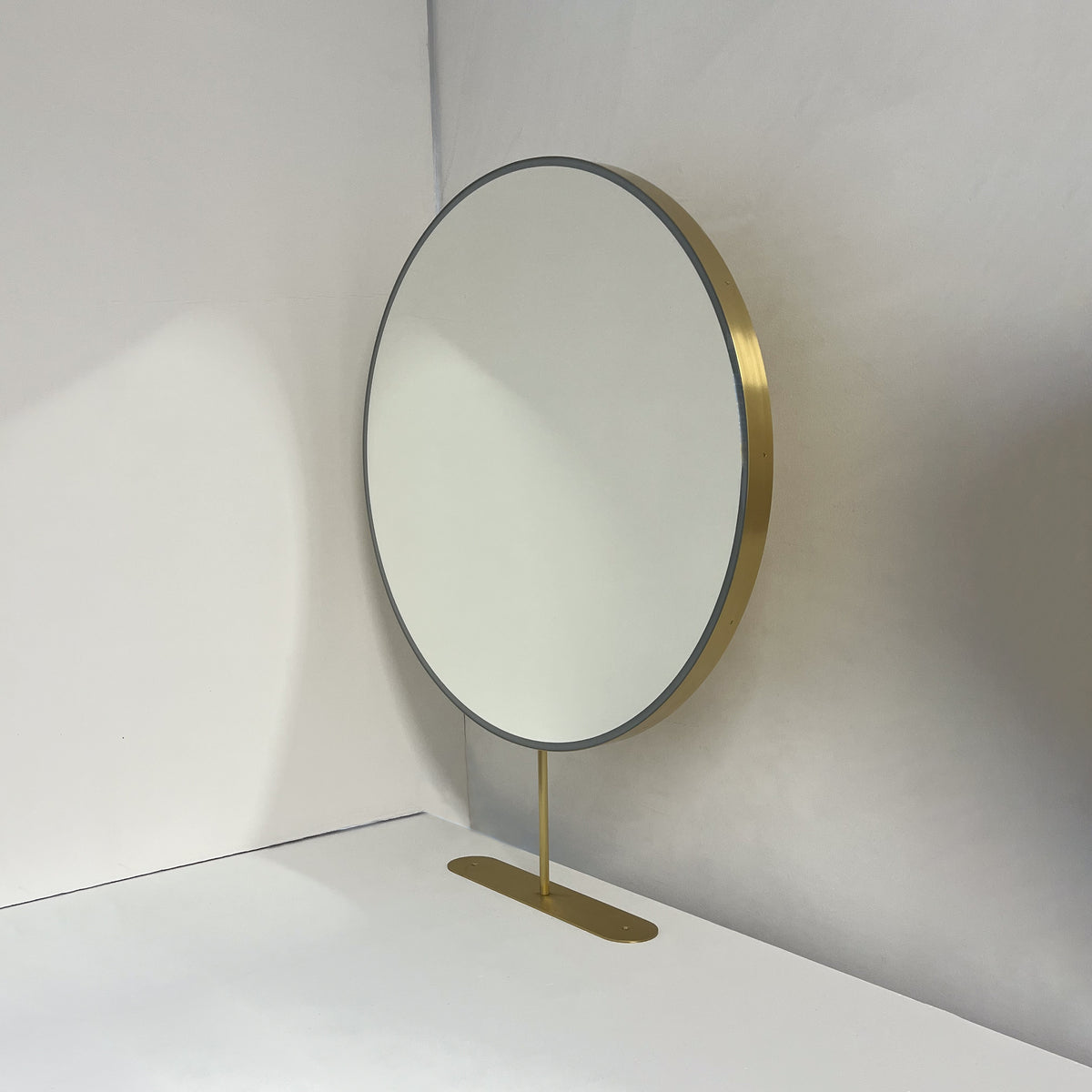 Set of Two Orbis™ Modern Countertop Round Illuminated Bathroom Mirrors with Brass Frame