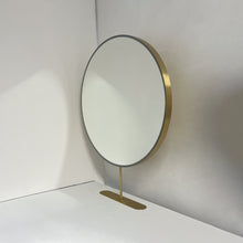 Set of Two Orbis™ Modern Countertop Round Illuminated Bathroom Mirrors with Brass Frame
