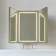 Illuminated Triptych Countertop Mirror with Minimalist Nickel Plated Frame