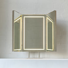 Illuminated Triptych Countertop Mirror with Minimalist Nickel Plated Frame