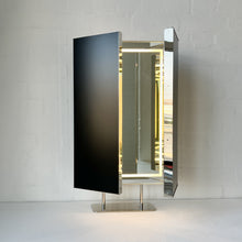 Illuminated Triptych Countertop Mirror with Minimalist Nickel Plated Frame