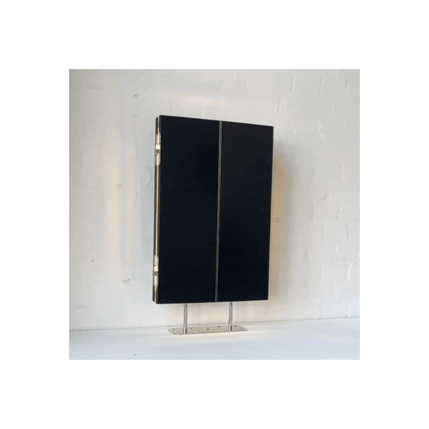 Illuminated Triptych Countertop Mirror with Minimalist Nickel Plated Frame