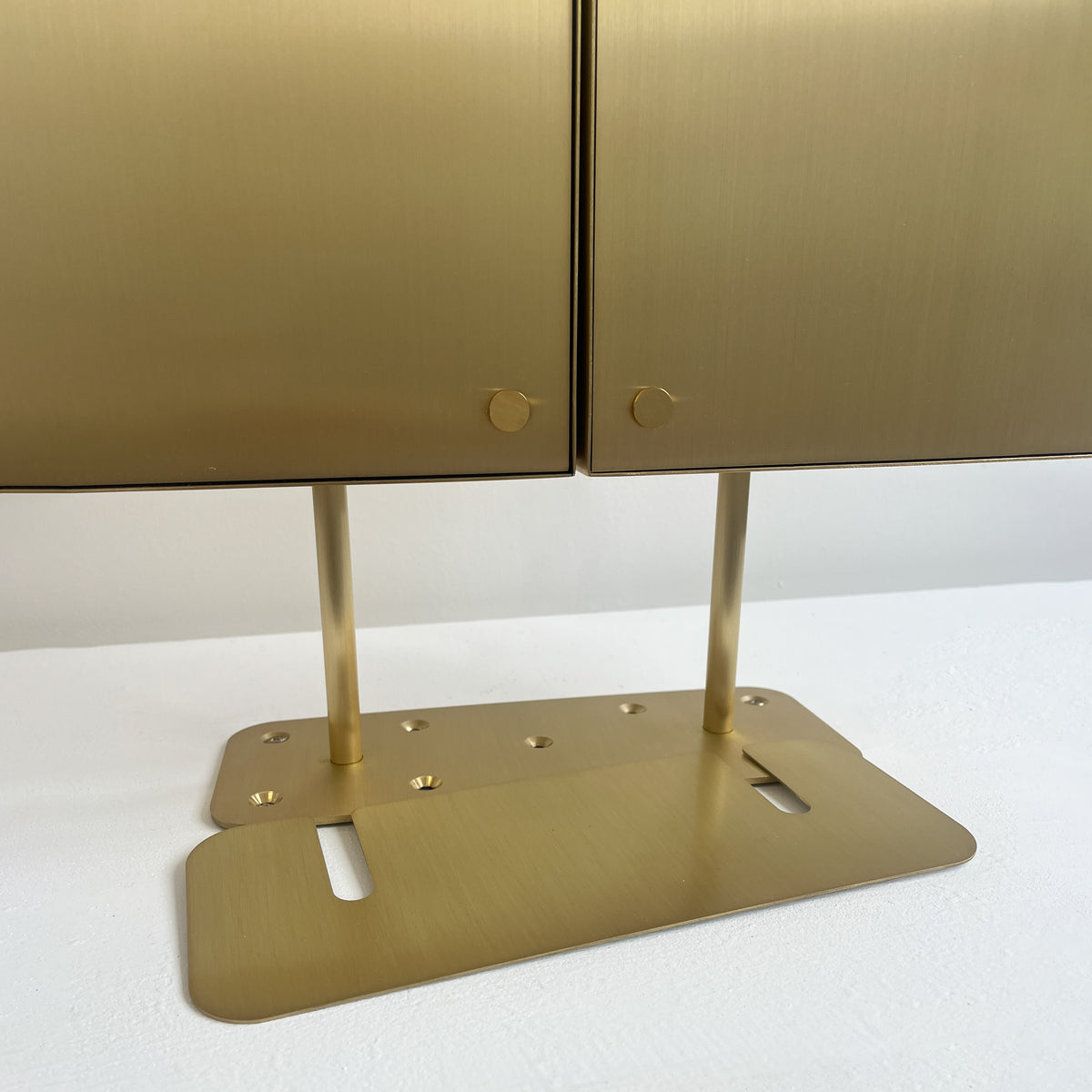 Illuminated Triptych Countertop Mirror with Brushed Brass Frame & Backing