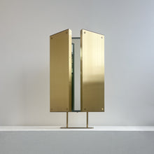 Illuminated Triptych Countertop Mirror with Brushed Brass Frame