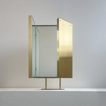 Illuminated Triptych Countertop Mirror with Brushed Brass Frame & Backing
