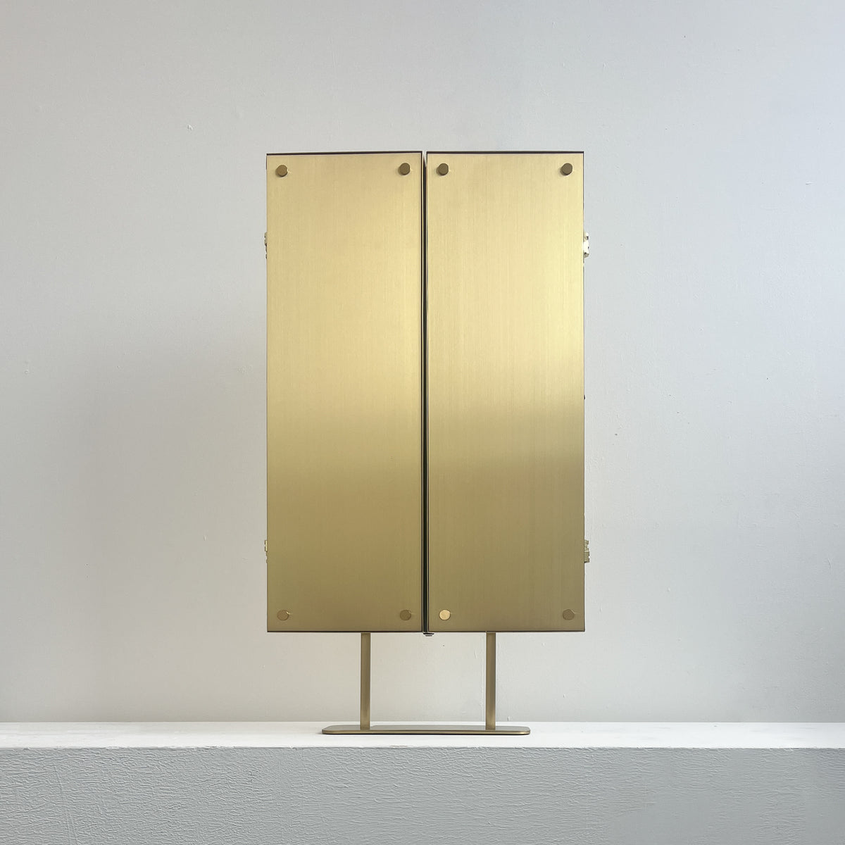 Illuminated Triptych Countertop Mirror with Brushed Brass Frame & Backing