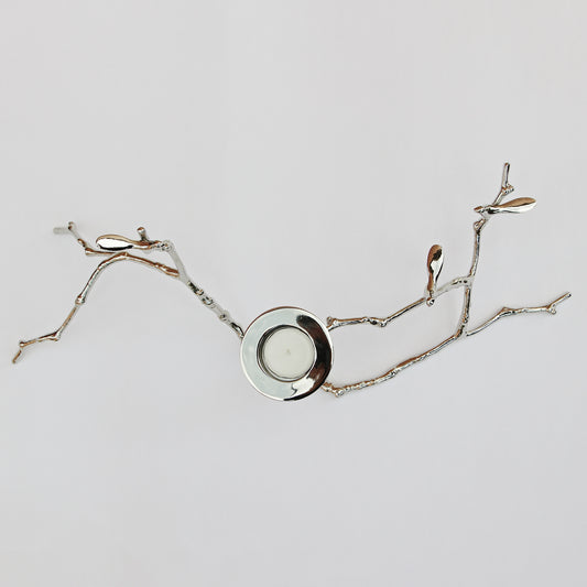 Magnolia Twig Nickel Plated Candle Holder, Long
