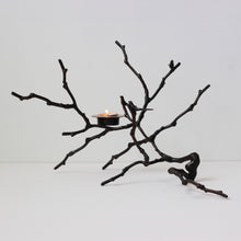 Bronze Cast Magnolia Twig Tealight Candle Holder With Dark Patina, Tall