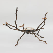 Bronze Cast Magnolia Twig Tealight Holder With Light Patina - Tall