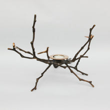Bronze Cast Magnolia Twig Tealight Holder With Light Patina - Tall