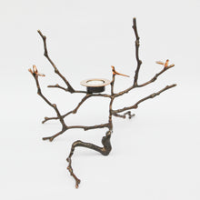 Bronze Cast Magnolia Twig Tealight Holder With Light Patina - Tall