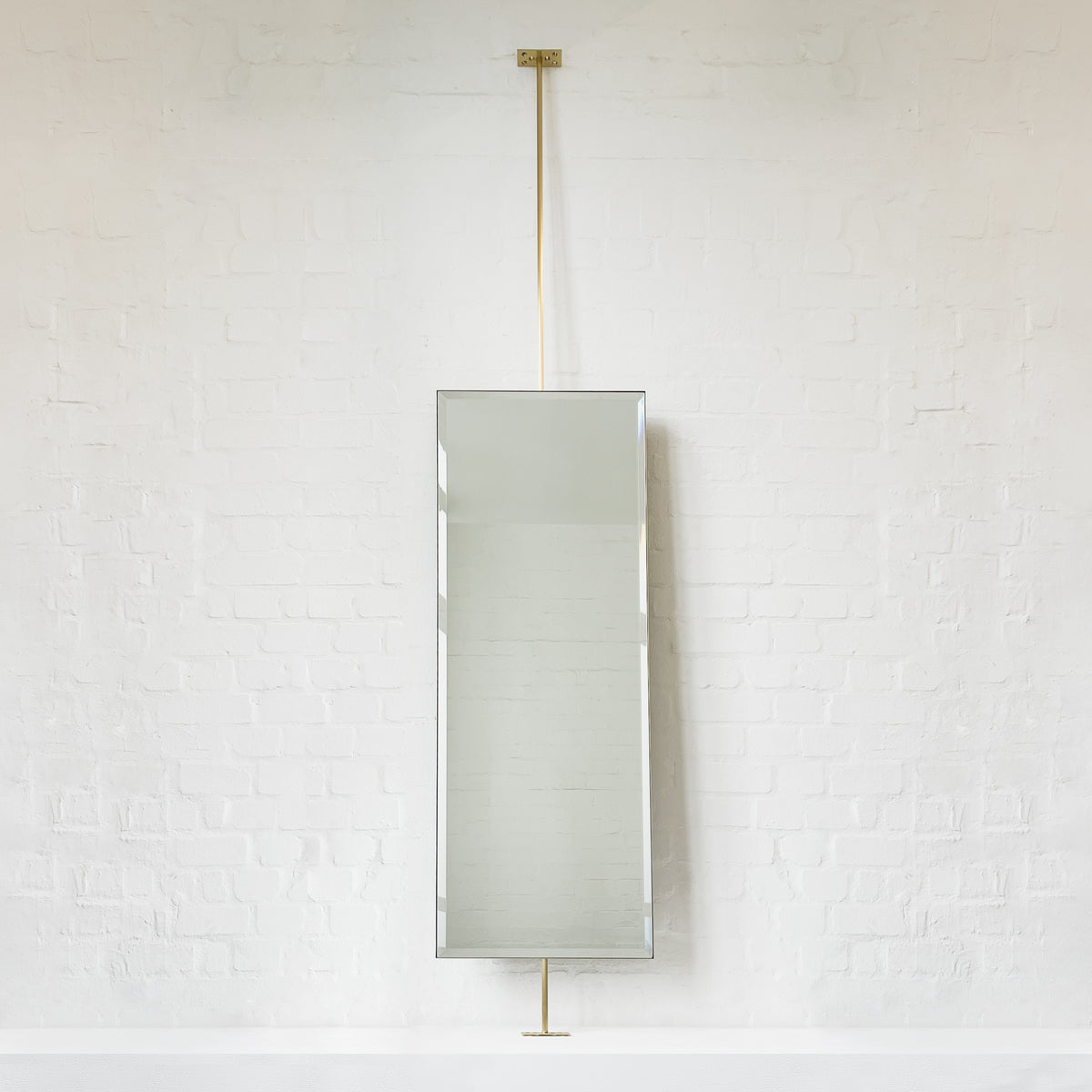 Countertop to Ceiling Rectangular Bevelled Mirror with Brass Frame