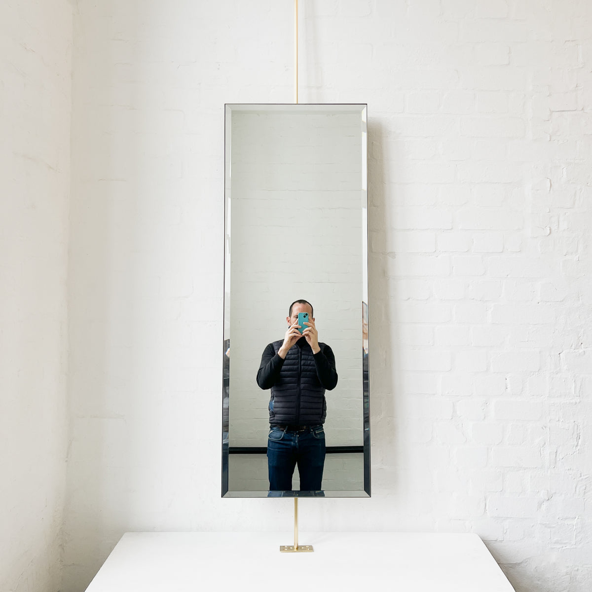 Quadris™ Countertop to Ceiling Rectangular Bevelled Mirror with Brass Frame