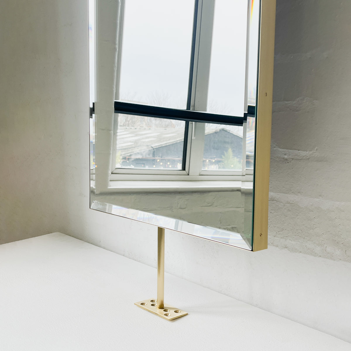 Quadris™ Countertop to Ceiling Rectangular Bevelled Mirror with Brass Frame