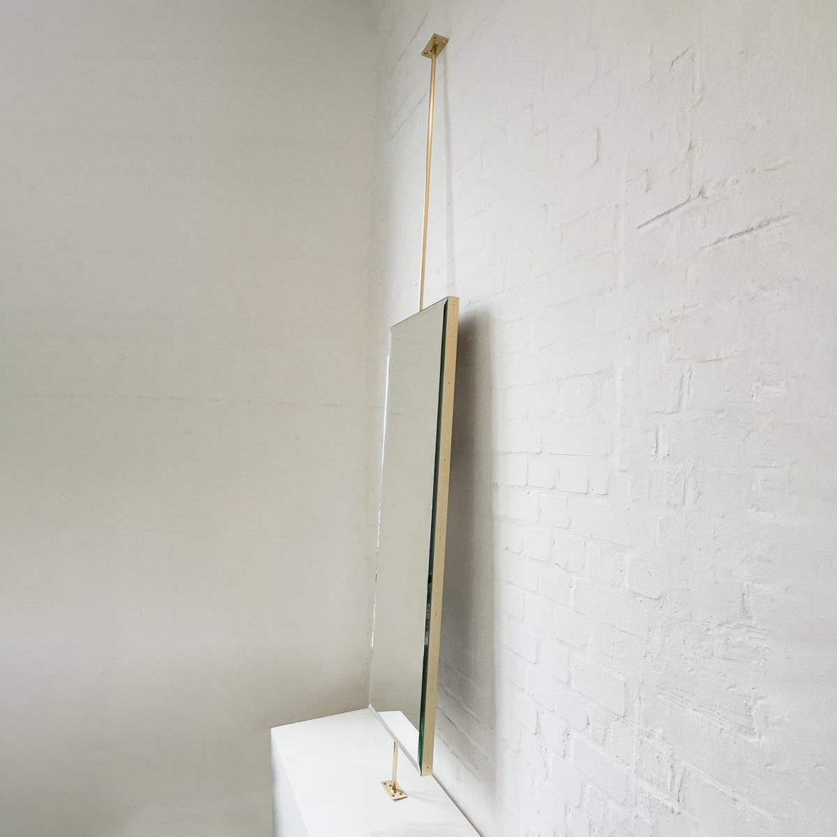 Quadris™ Countertop to Ceiling Rectangular Bevelled Mirror with Brass Frame