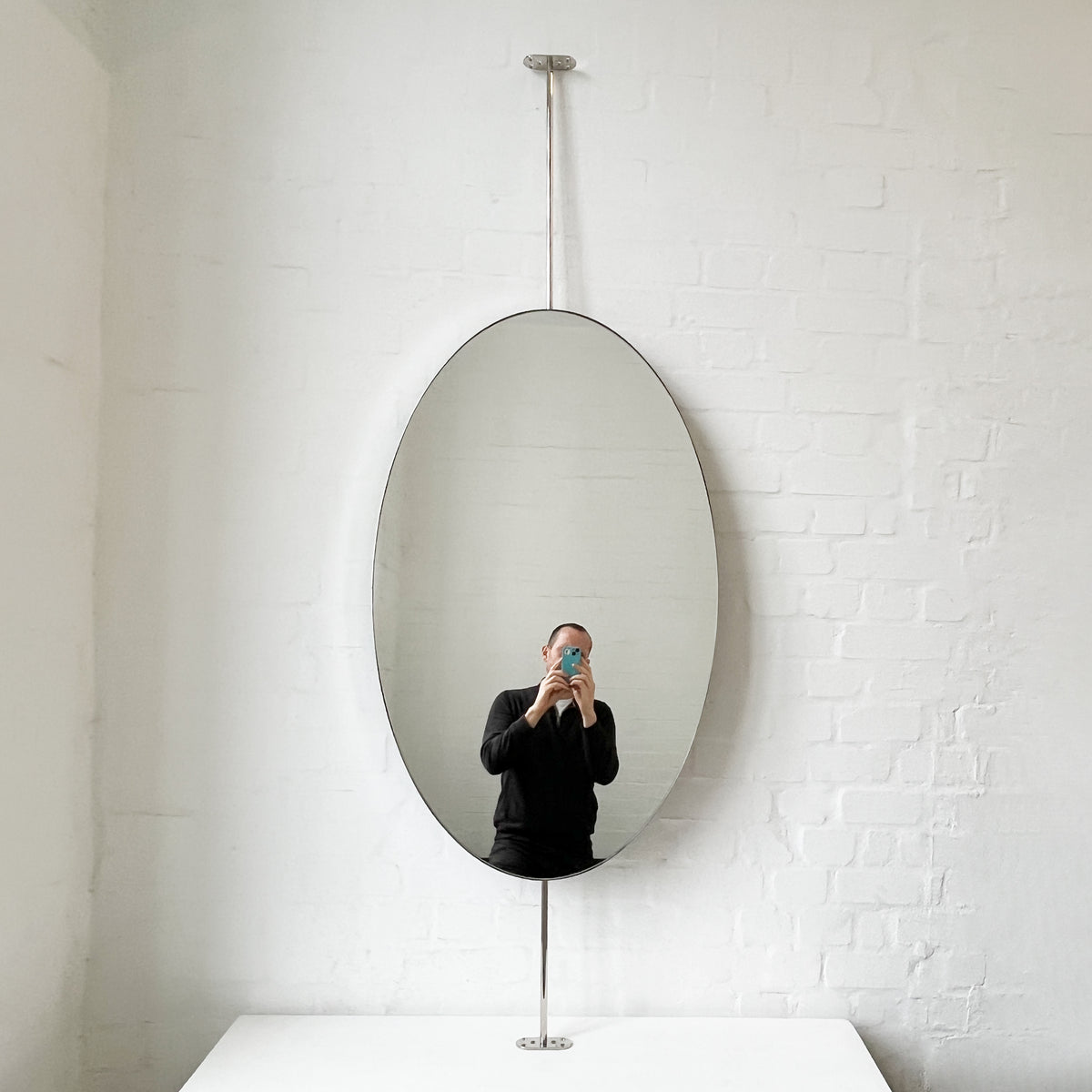 Ovalis™ Floor to Ceiling Attached Mirror with a Nickel Plated Frame