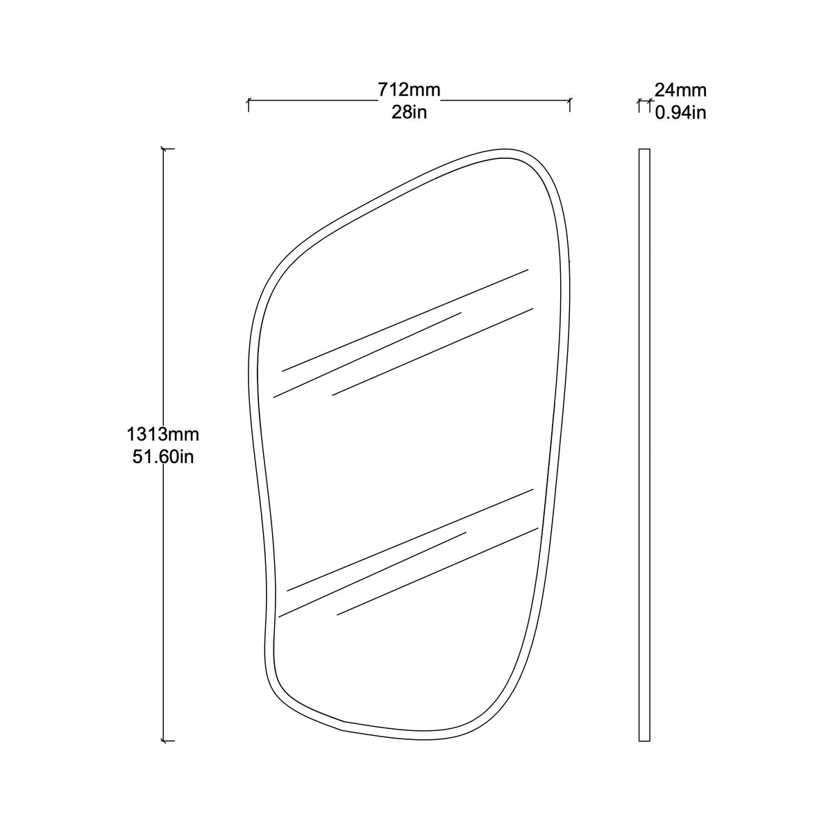 Freeform Bevelled Mirror with Minimalist Brass Frame - E