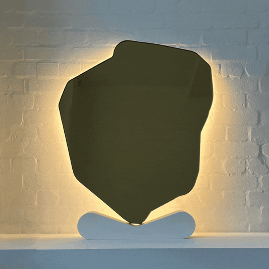 Contemporary Gold Tinted Freeform Illuminated Mirror with Brass Frame - D