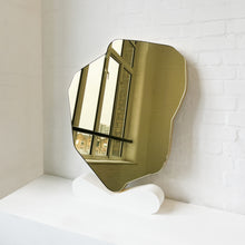 Contemporary Gold Tinted Freeform Illuminated Mirror with Brass Frame - D