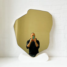 Contemporary Gold Tinted Freeform Illuminated Mirror with Brass Frame - D