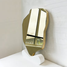 Contemporary Gold Tinted Freeform Illuminated Mirror with Brass Frame - D