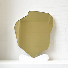 Contemporary Gold Tinted Freeform Illuminated Mirror with Brass Frame - D