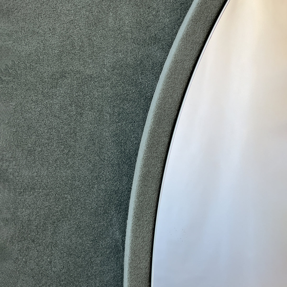 Freeform Irregular Mirror with Grey Suede Fabric Frame
