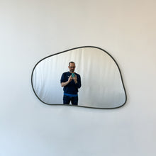 Freeform Irregular Mirror with Grey Suede Fabric Frame