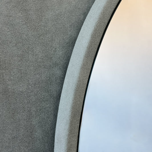 Freeform Irregular Mirror with Grey Suede Fabric Frame