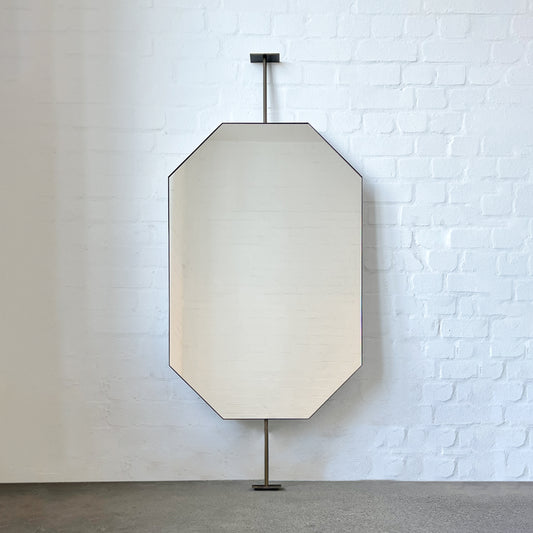 Contemporary Octagonal Countertop to Ceiling Mirror with Bronze Patina Frame