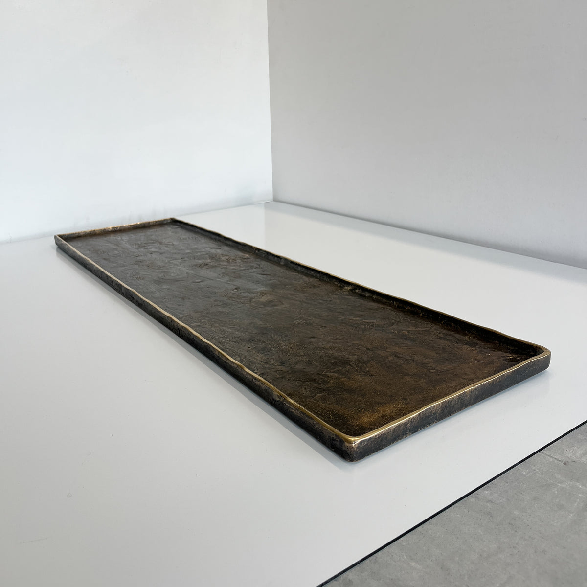 Large Handmade Cast Bronze Decorative Tray Inspired by Wabi-Sabi