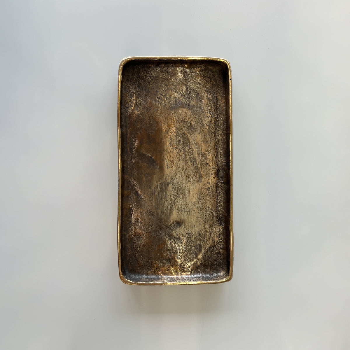 Small Hand-Cast Bronze Rectangular vide-poche Tray Inspired by Wabi-Sabi