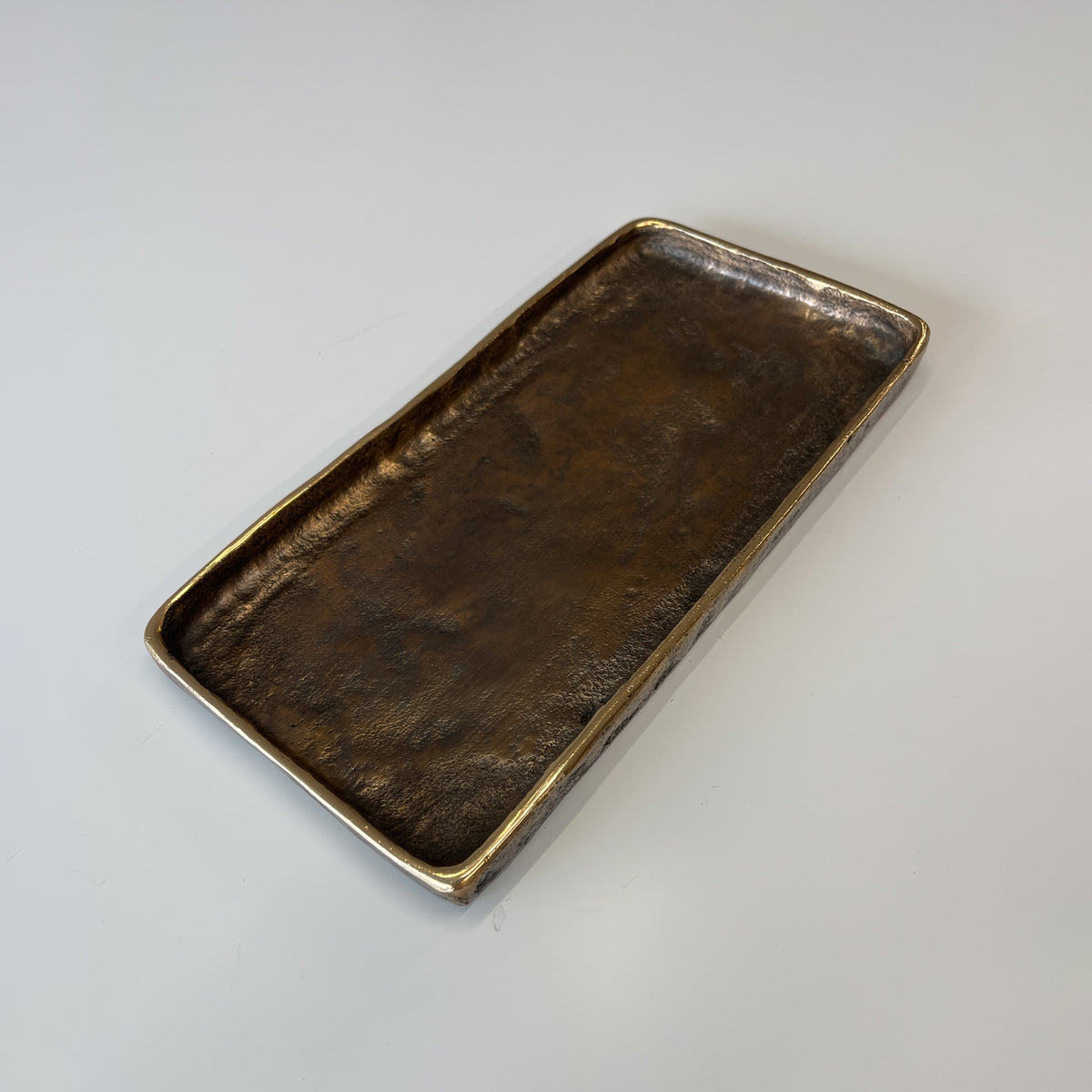 Small Hand-Cast Bronze Rectangular vide-poche Tray Inspired by Wabi-Sabi