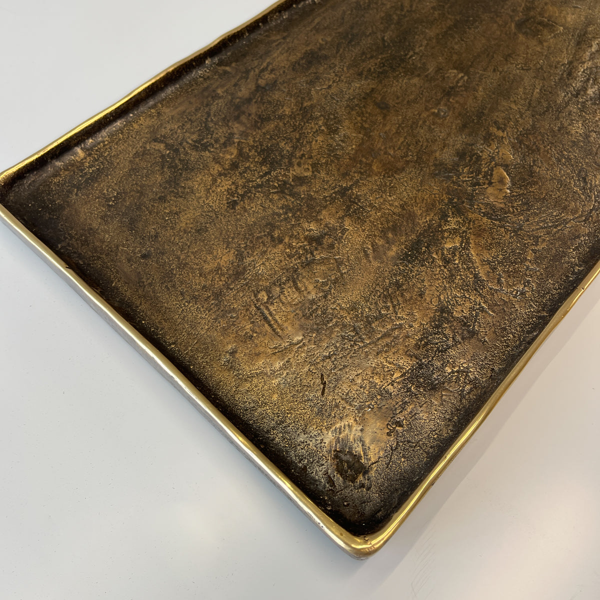 Small Hand-Cast Bronze Rectangular vide-poche Tray Inspired by Wabi-Sabi