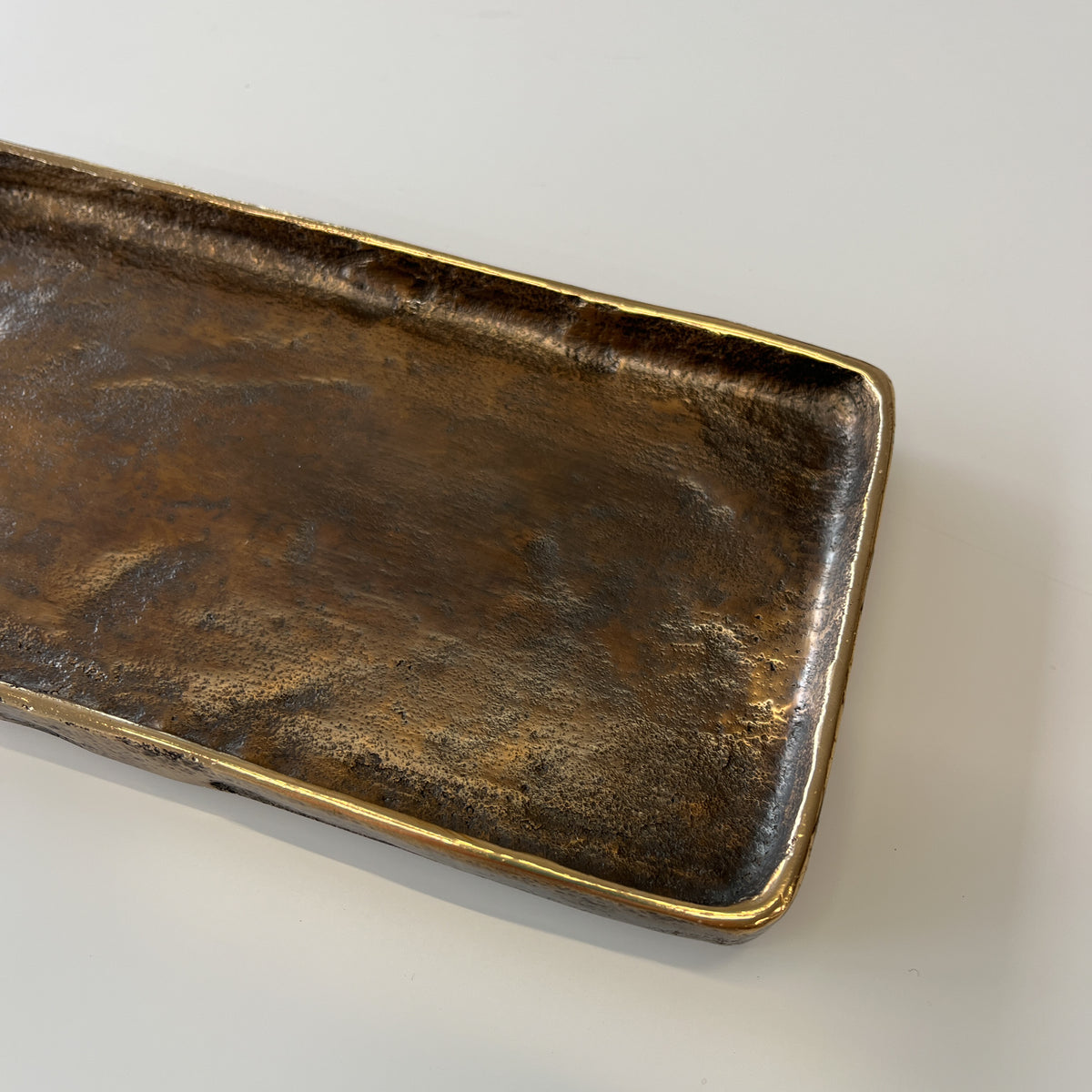 Small Hand-Cast Bronze Rectangular vide-poche Tray Inspired by Wabi-Sabi