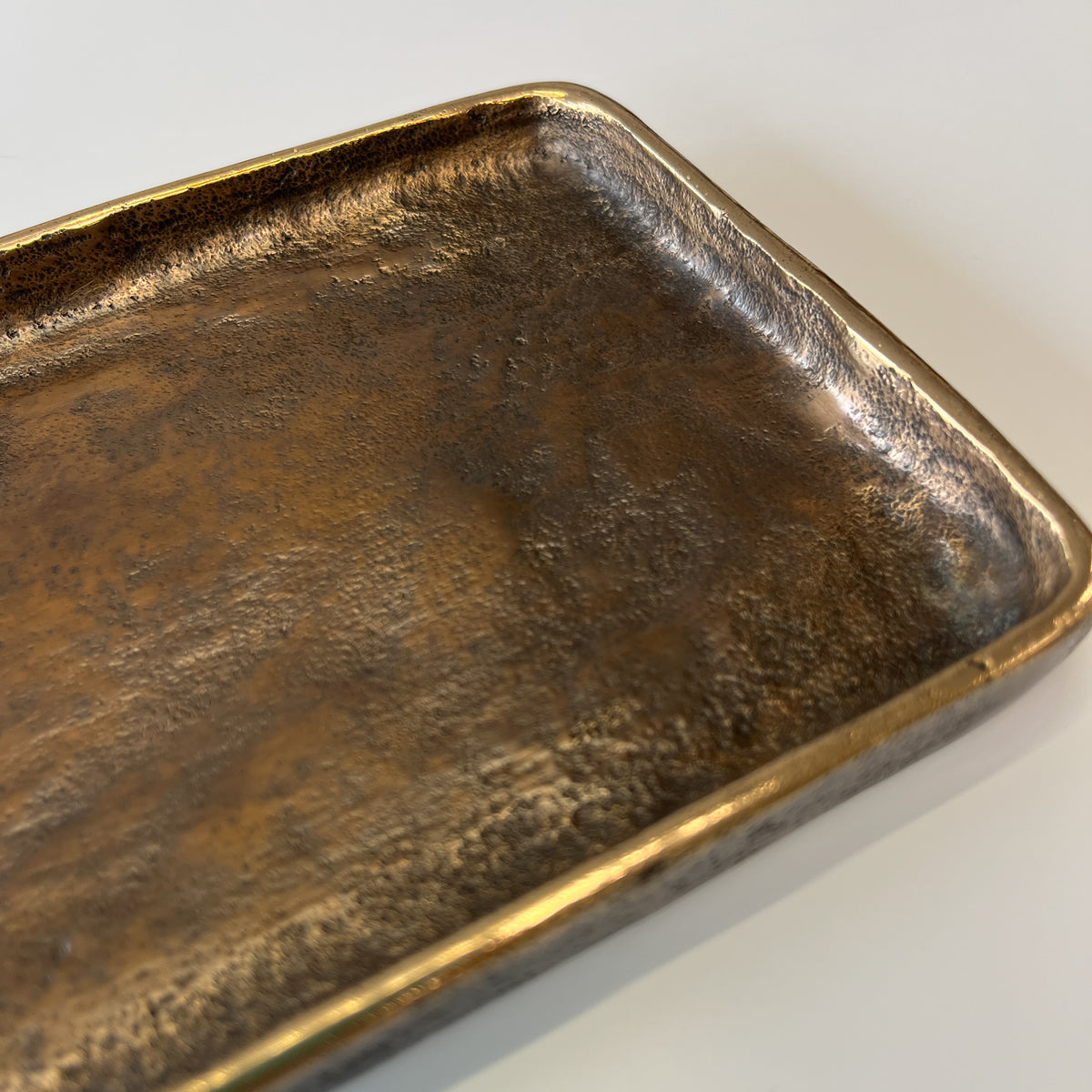 Small Hand-Cast Bronze Rectangular vide-poche Tray Inspired by Wabi-Sabi
