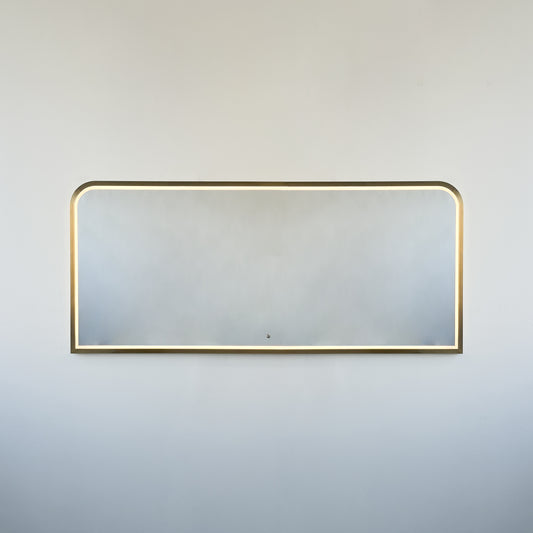 Decorative Oversized Illuminated Landscape Rectangular Mirror with Bronze Patina Frame