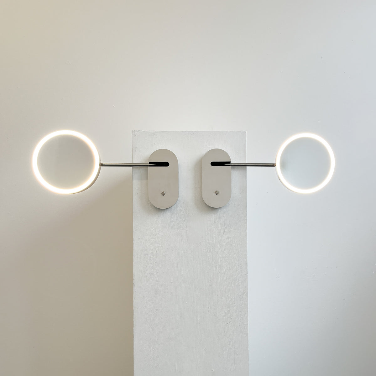Illuminated Wall-Attached Magnifying Mirror with Brass Frame and Collapsible Arm